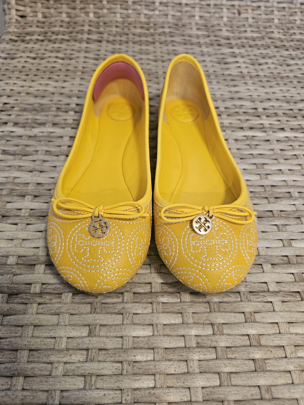 Tory Burch Yellow Logo Ballet Flats